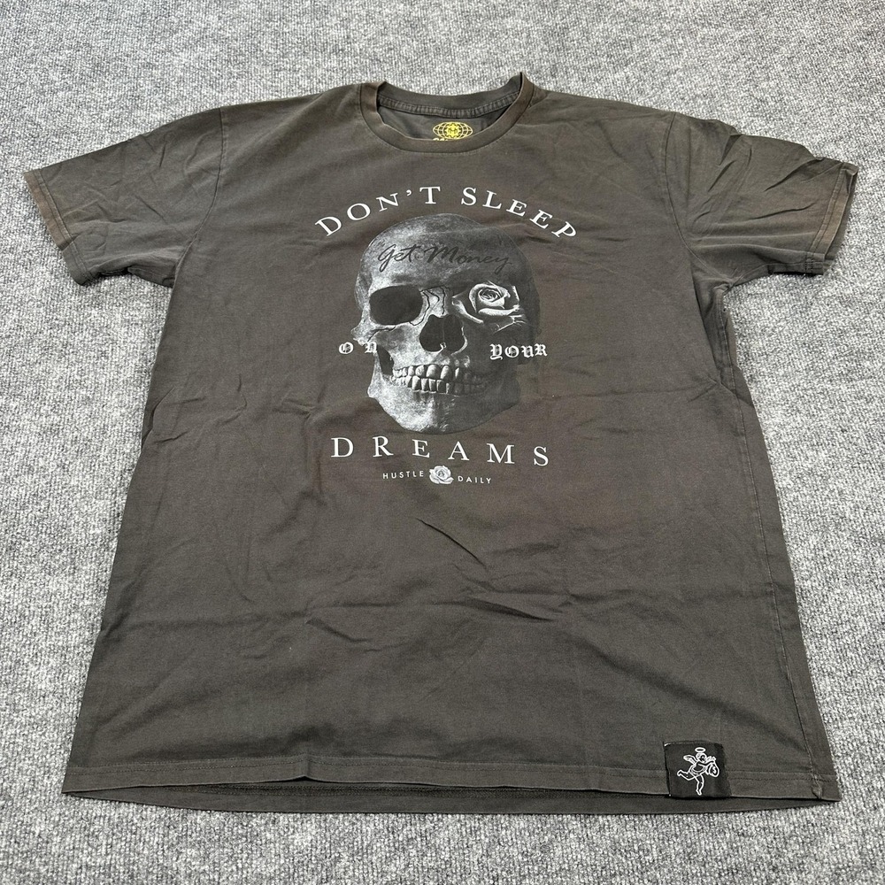 Muerte Hustle Daily Shirt Mens XL Brown Dont Sleep Dreams Skull Graphic Tee